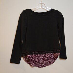 Faded Glory Black-Pink Long Sleeves Knit/Woven Girls' Blouse L (10-12)